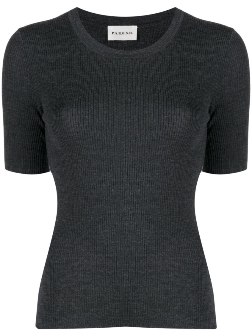 P.a.r.o.s.h . Leila Ribbed-knit Wool Top In Dark Grey