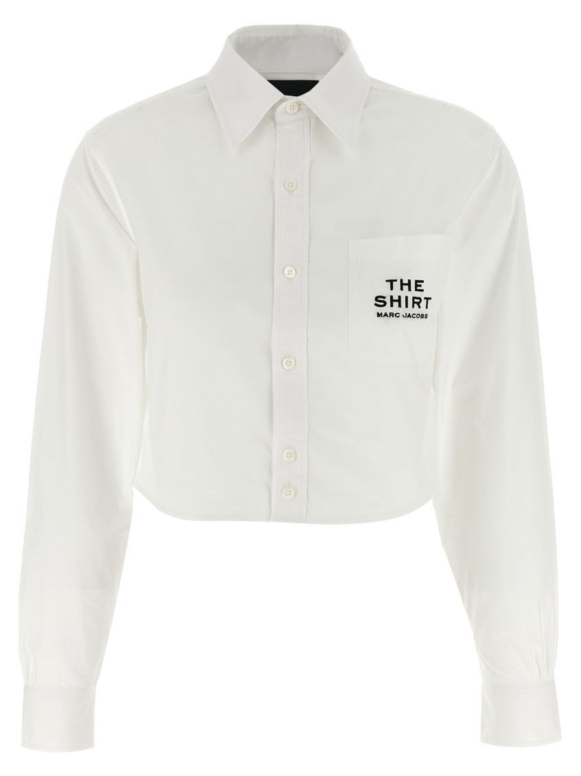 Marc Jacobs Womens The Cropped Text-embroidery Cotton Shirt White In White
