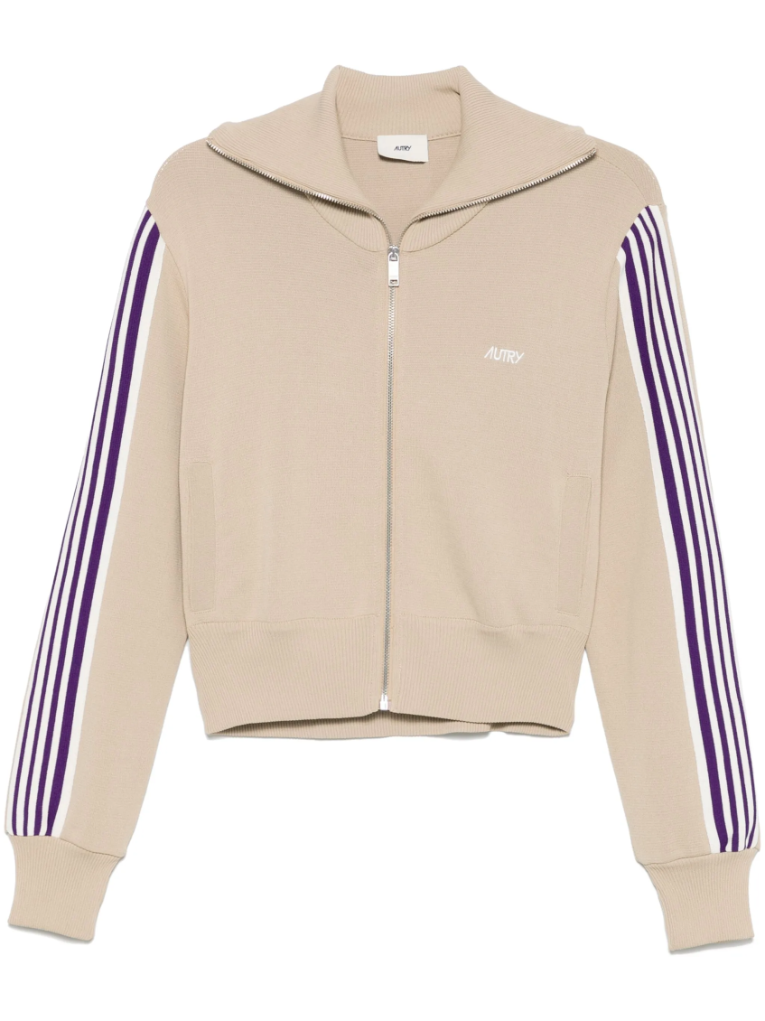 Autry Knitted Zip-up Sweatshirt In Beige