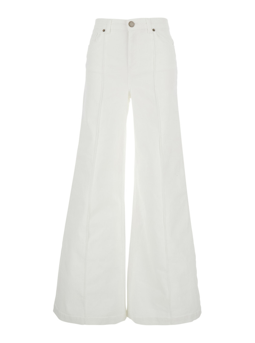 Twinset White Pants With Wide Leg And Logo Patch On The Rear In Cotton Woman In White