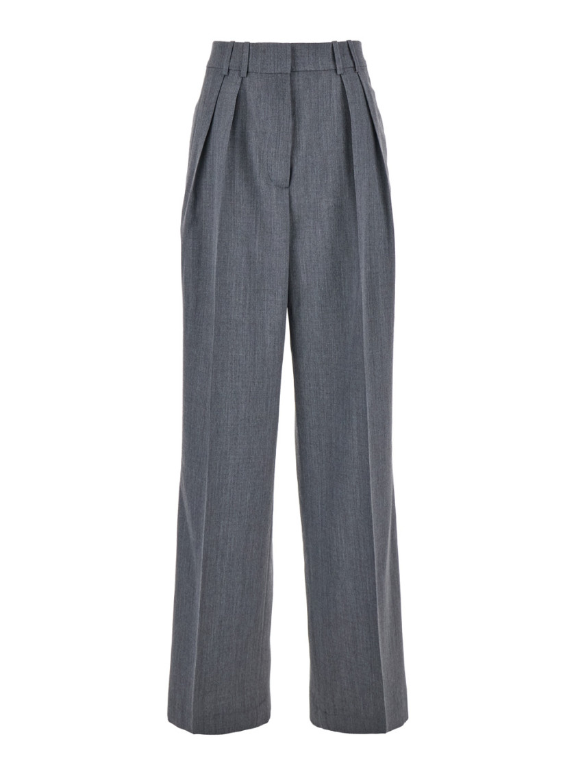 Shop Rohe Grey Wide Leg Double Pleated Trousers