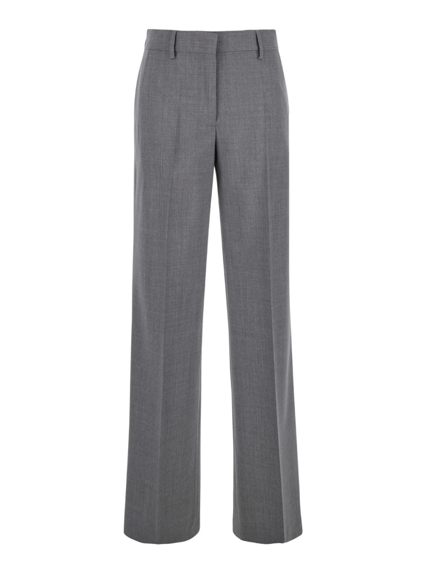Msgm Shiny Pinstriped Wide-leg Trousers In Grey