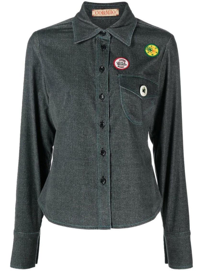 Cormio Katy Long-sleeved Denim Shirt With Patches In Denim