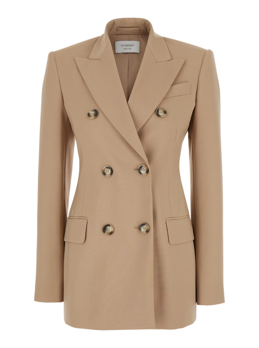 SPORTMAX BEIGE FLARED DOUBLE-BREASTED BLAZER 