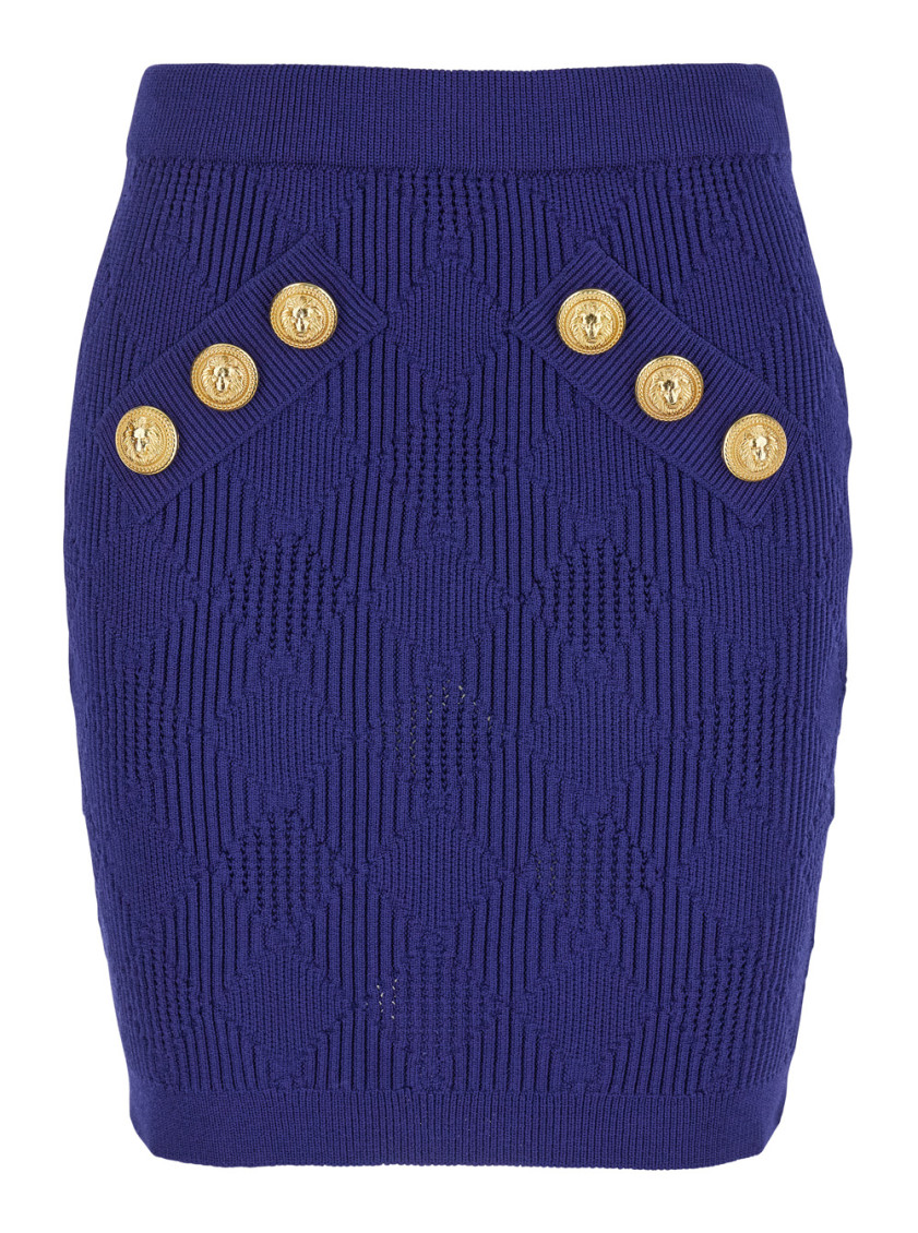 Balmain Blue Mini Skirt With Jewel Buttons In Blue