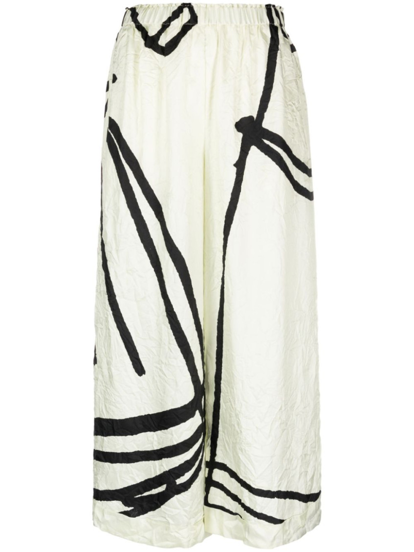 Shop Daniela Gregis White Wide Leg Printed Silk Trousers