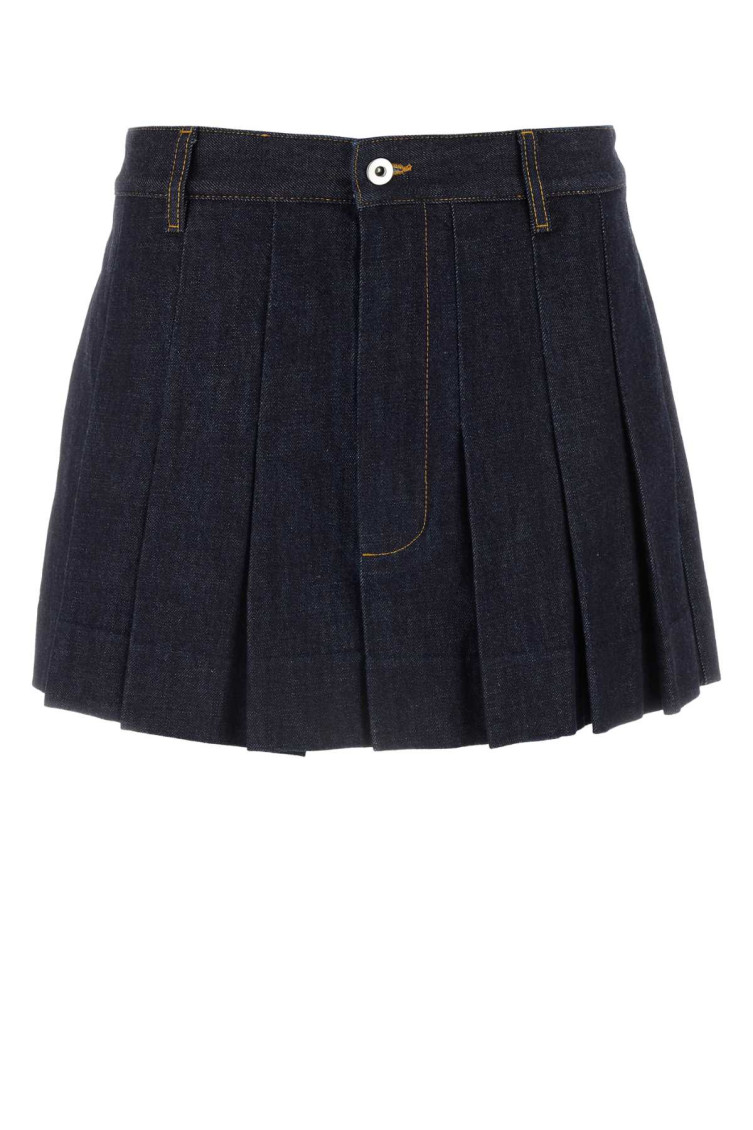 Shop Bottega Veneta Dark Blue Denim Mini Skirt
