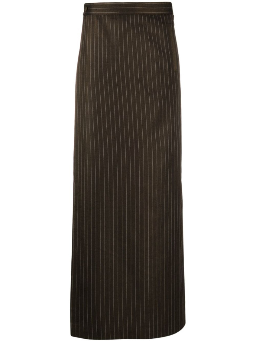 Jean Paul Gaultier Pinstripe Layered Wool-blend Trousers In Brown