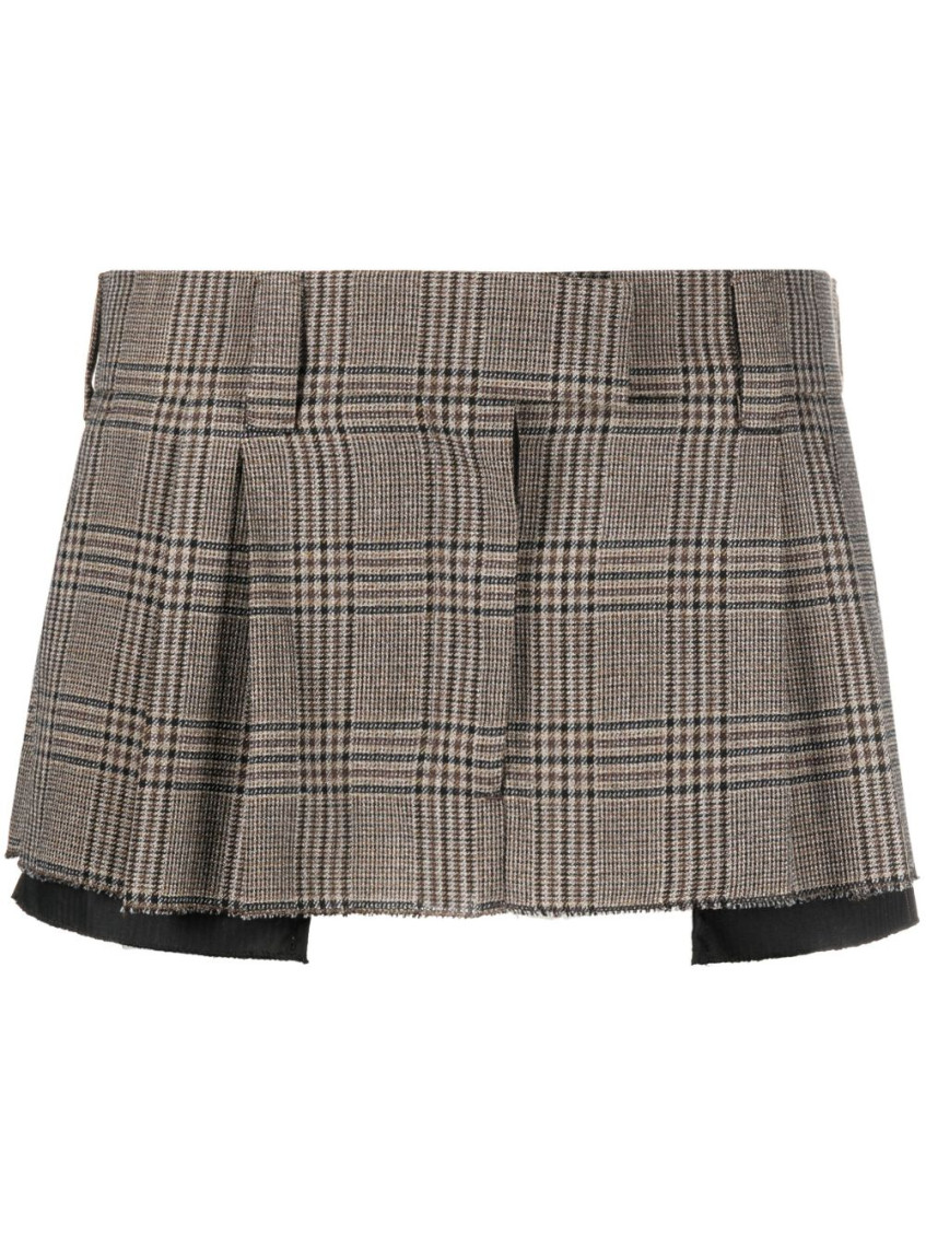 Miu Miu Miumiu Women Prince Of Wales Check Miniskirt In Brown