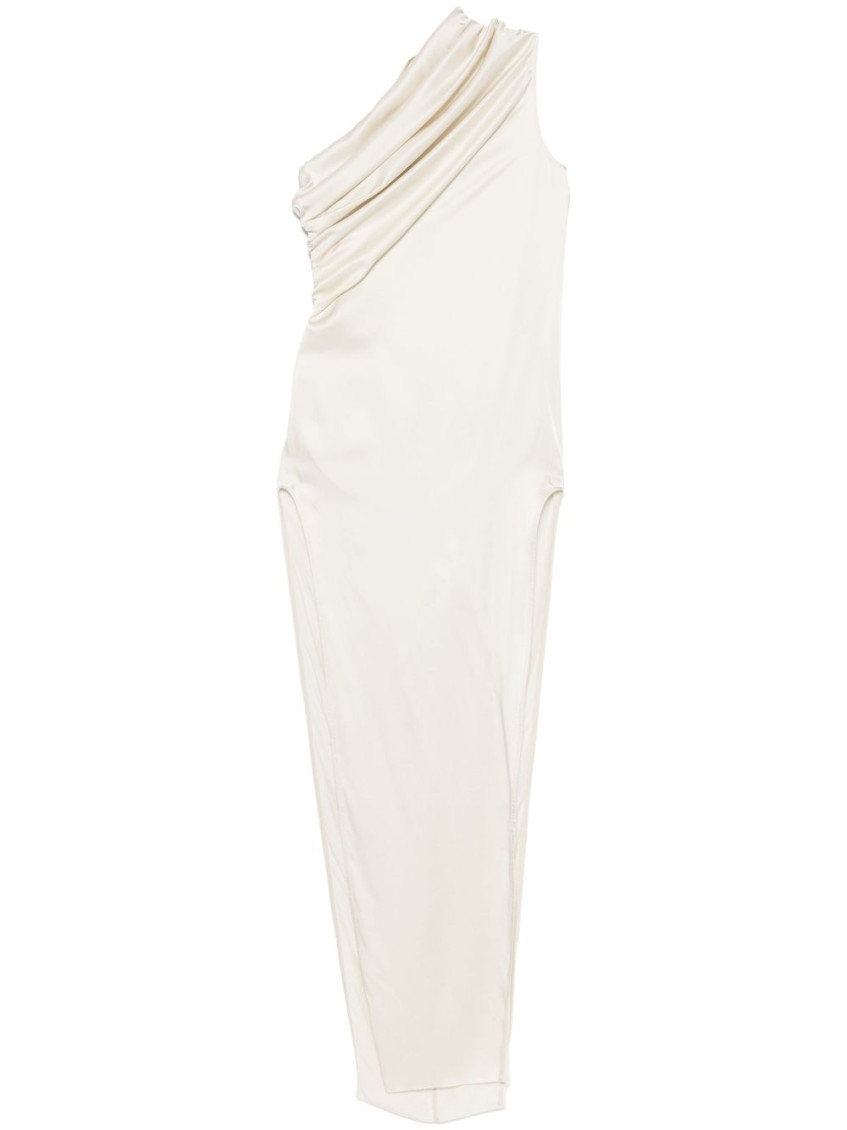 Rick Owens One-shoulder Rib Knit Maxi Dress With Draped Neckline
