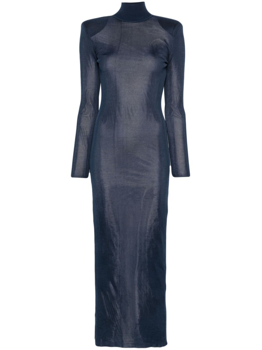 Self-portrait Ribbed Lurex Knit Turtleneck Maxi Dress