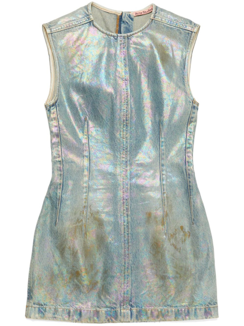 Acne Studios Distressed Foiled Denim Mini Dress