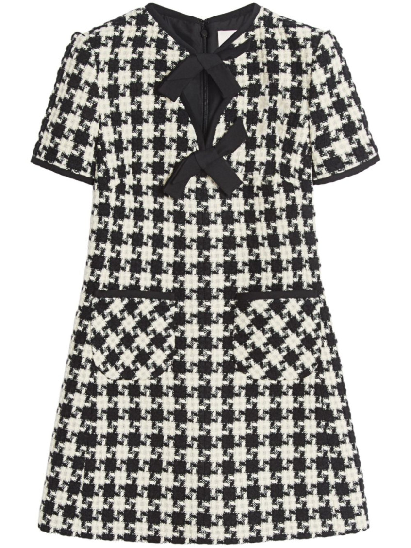 Valentino Embroidered Damier Light Tweed Short Dress