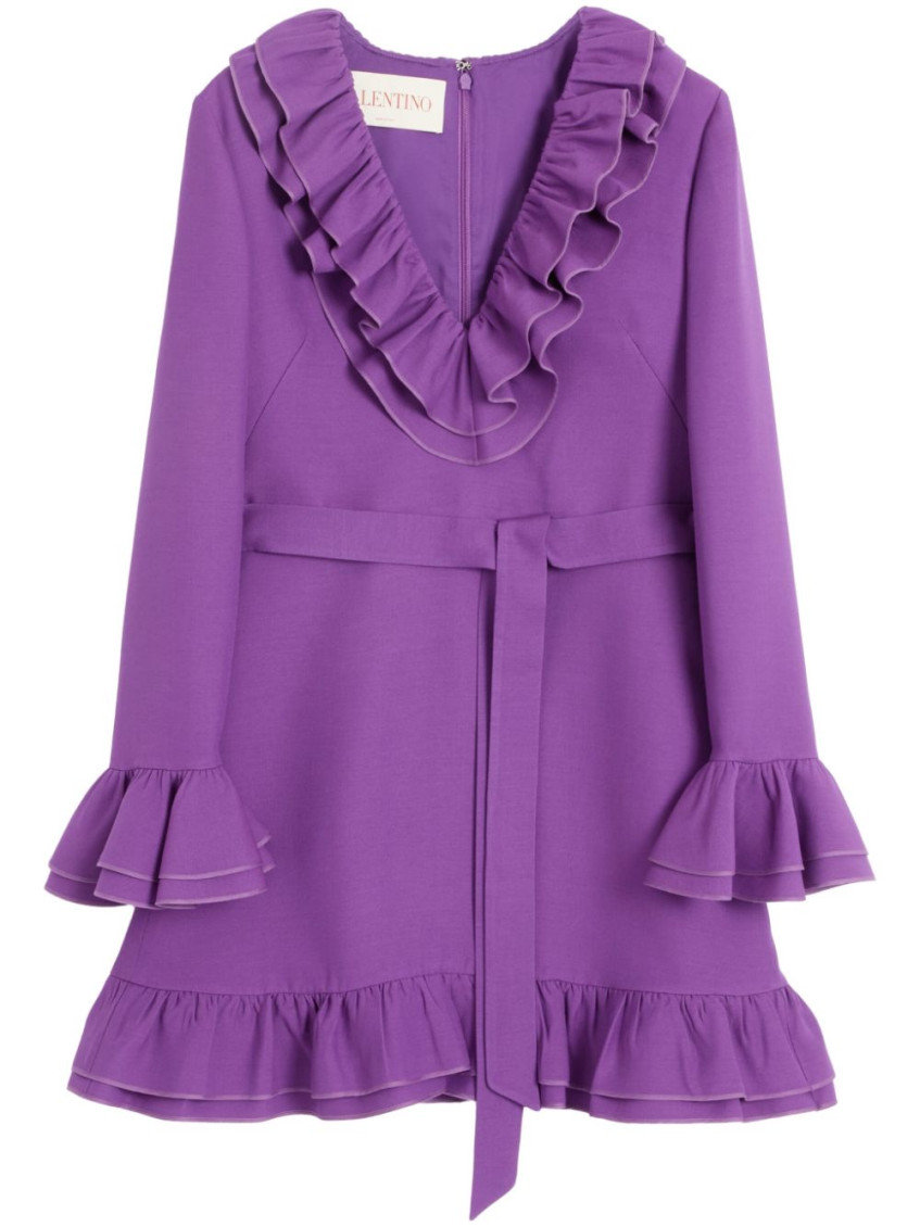 Shop Valentino Purple Wool And Silk Blend Mini Dress