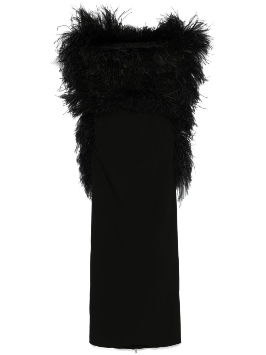 Sportmax Feather-trim Square Neck Midi Dress