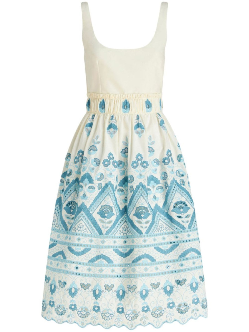 Etro Chic Blue And White Cotton Blend Dress With Front Tie And Cut-out Details