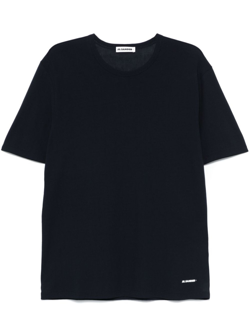 Jil Sander Blue Cotton T-shirt With Small White Logo In Black