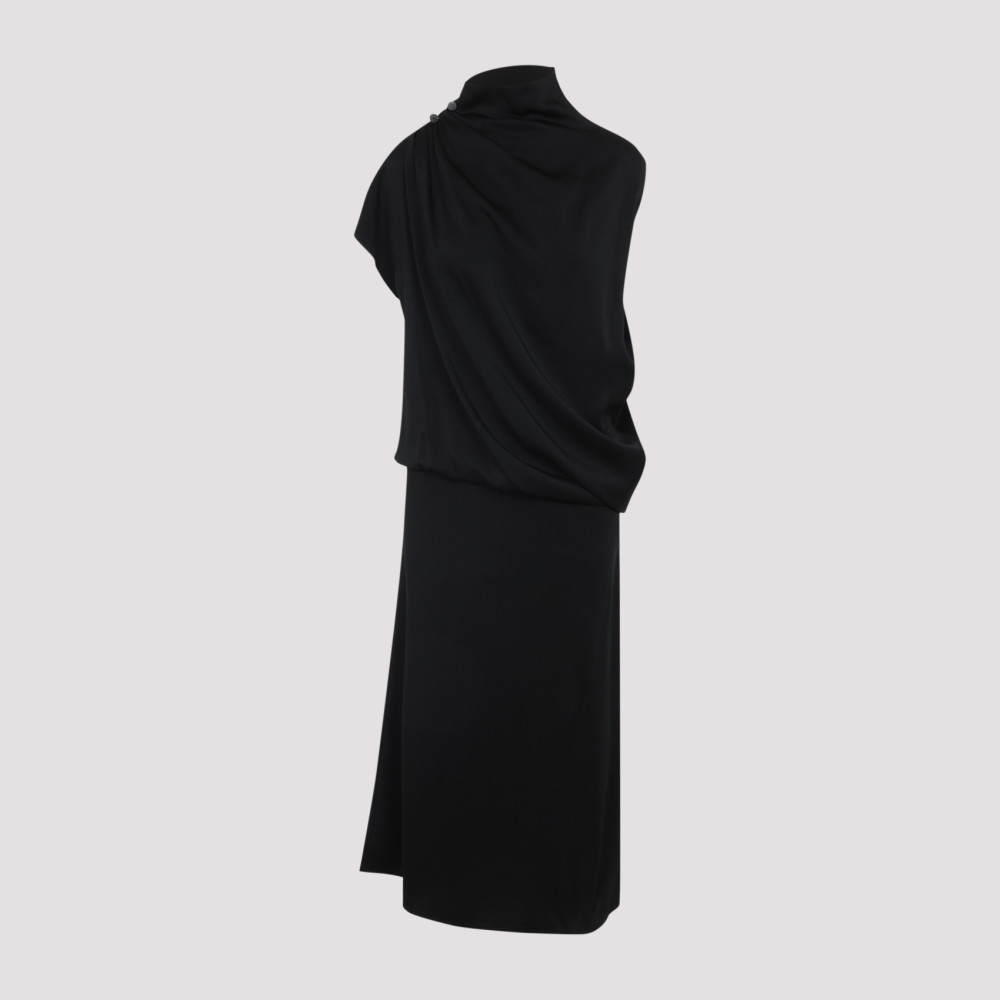 Fabiana Filippi Draped Black Dress With High Neckline And Asymmetrical Design In Black