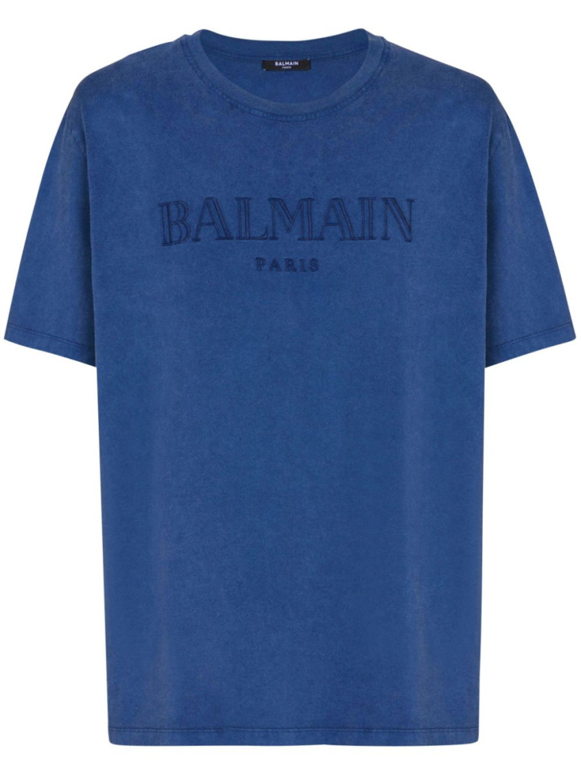 Balmain Logo Embroidered T-shirt In Blue