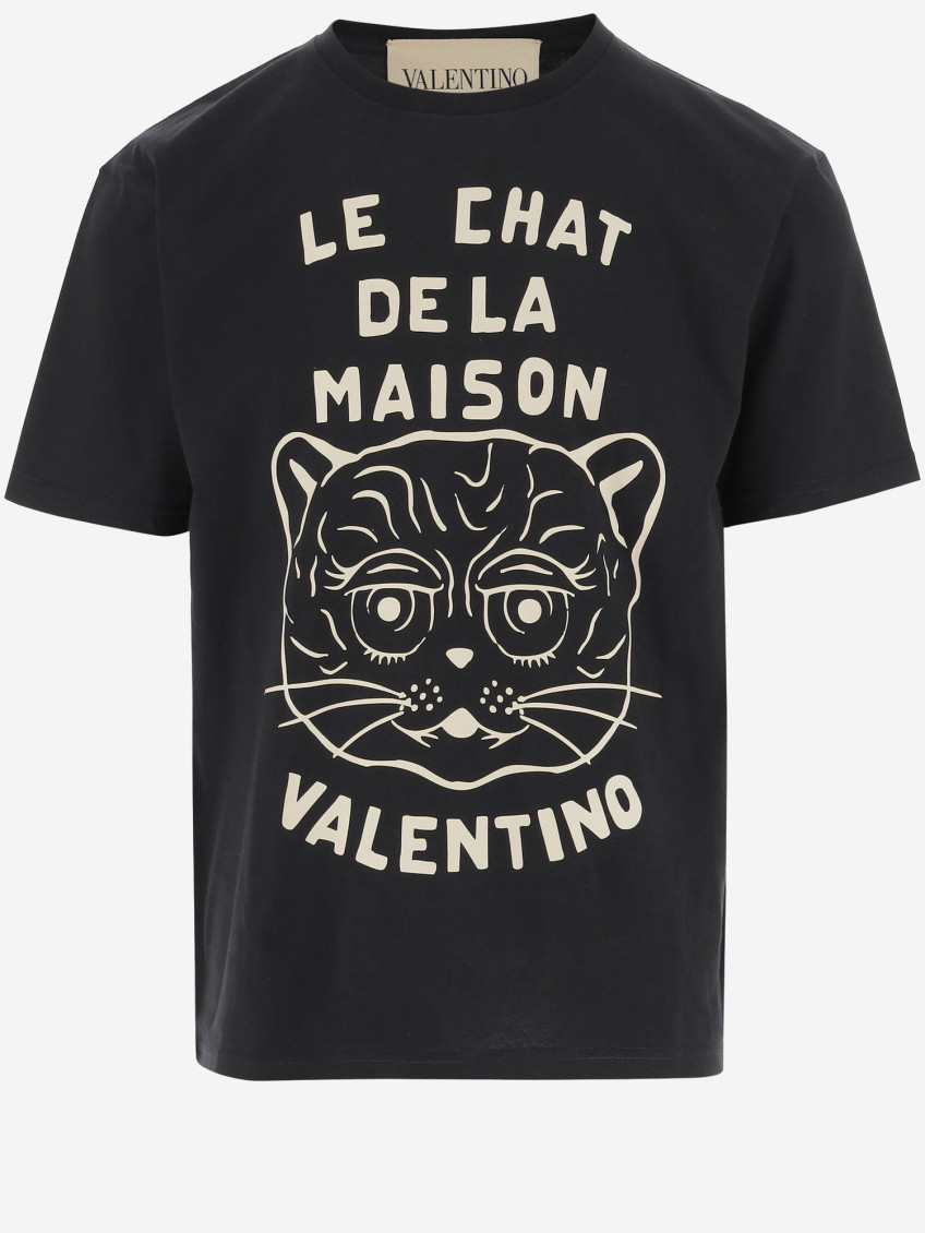 Valentino Garavani T-shirt With Le Chat De La Maison Print In Black