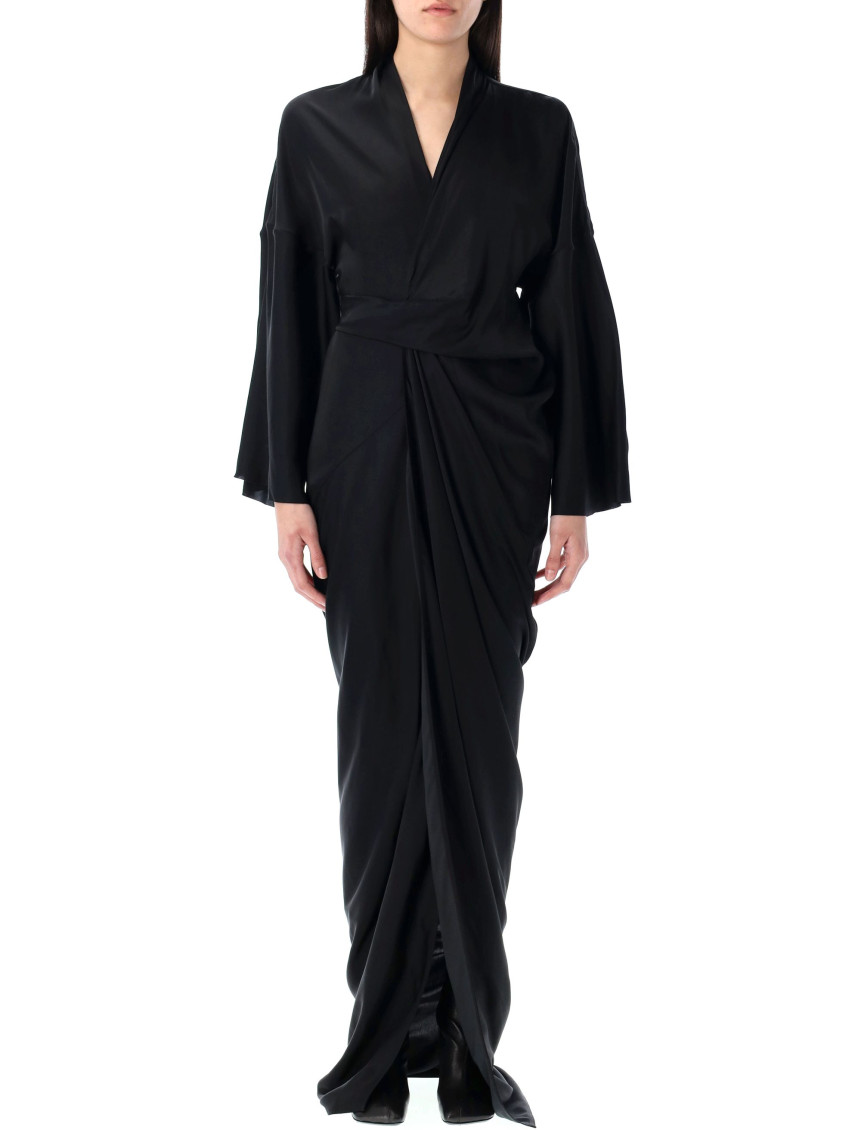 Rick Owens Wrap Gown With Deep V-neckline In Black
