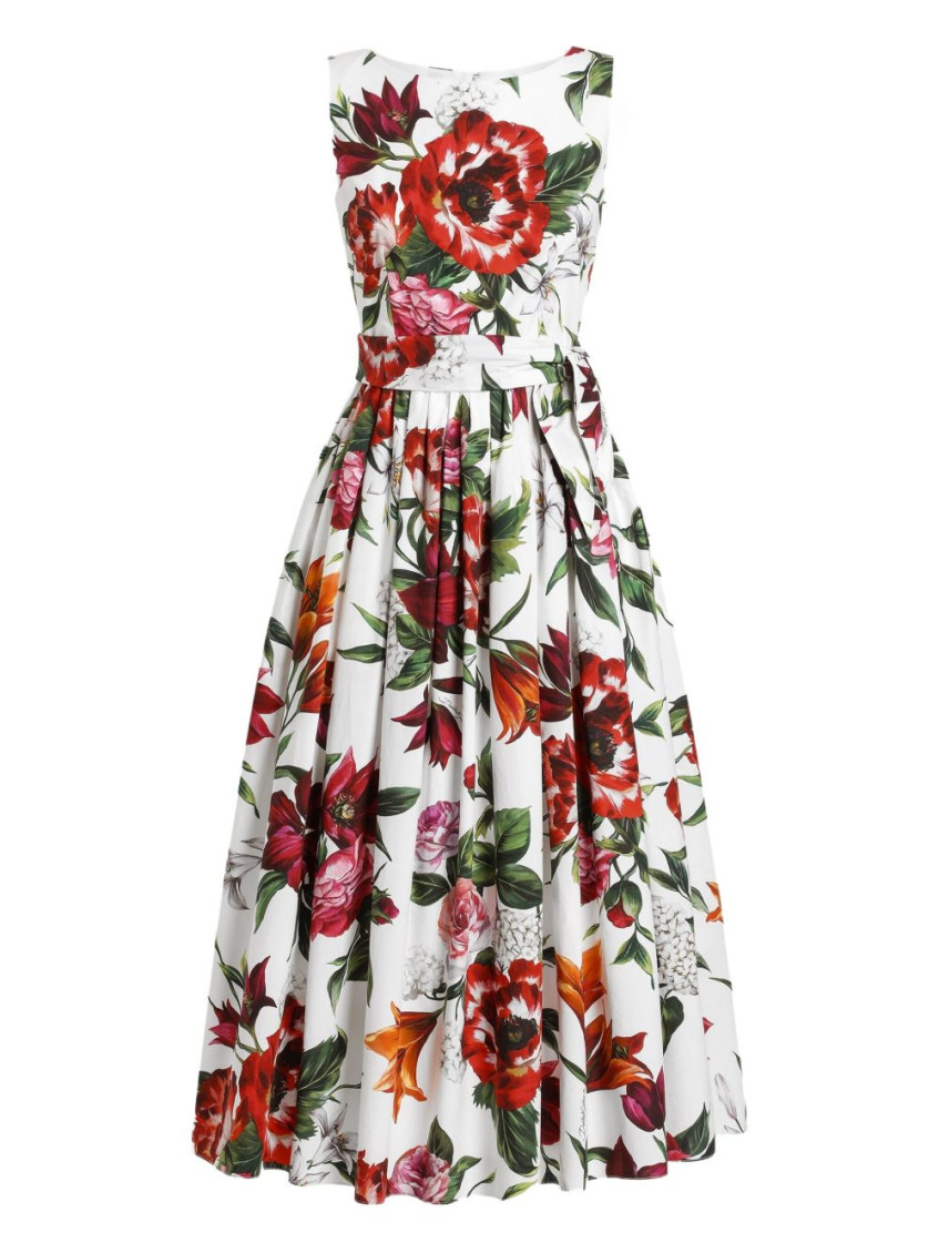 Dolce & Gabbana Sleeveless Dress In Cotton Poplin Flower Print In Animal Print