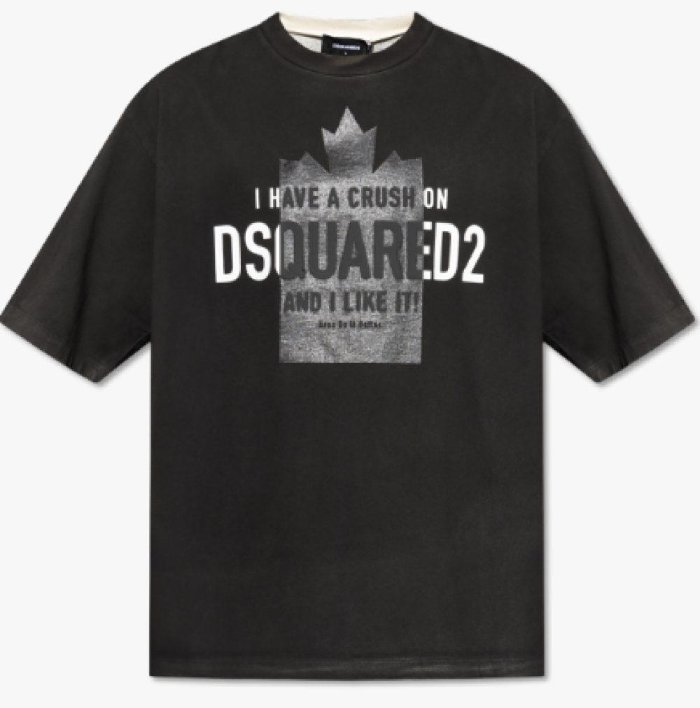Dsquared2 Loose Fit Black T-shirt With Spray-dyed Finish And Bold Print In Black