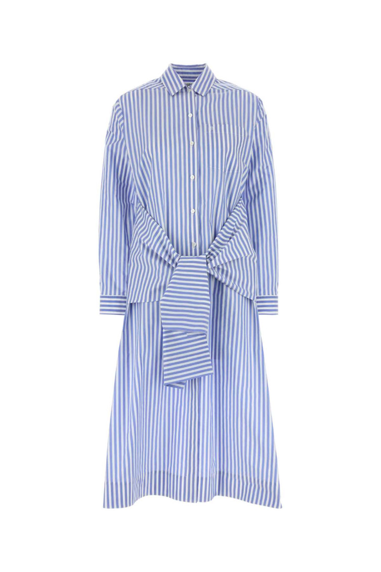 Alberta Ferretti Blue Embroidered Poplin Shirt Dress In Blue