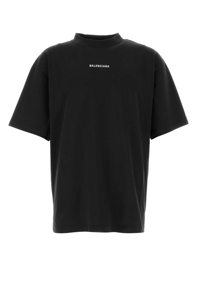 Balenciaga Men Black Crewneck T-shirt With Logo Lettering On The Front And Logo Patch On The Sleeve