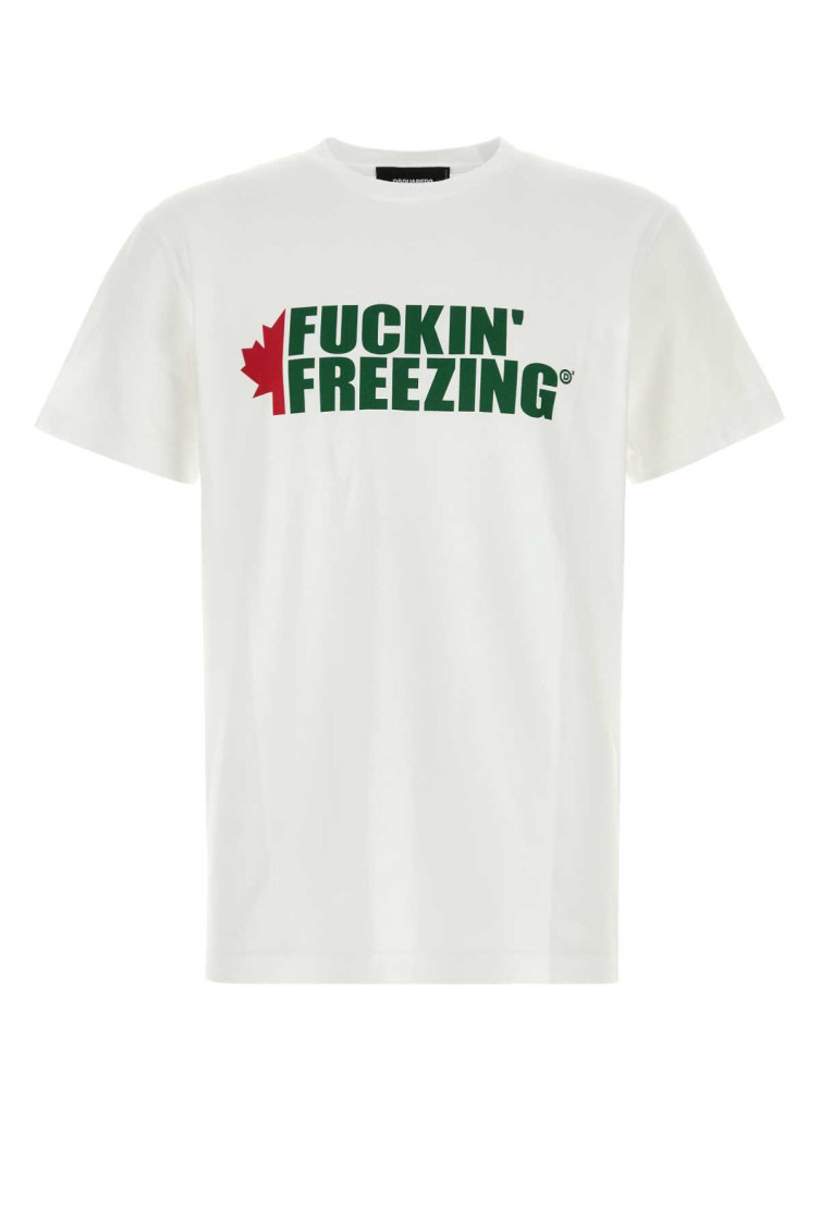 Dsquared2 White Crewneck T-shirt With Print On The Front And Logo Lettering On The Rear In Cotton Man In White