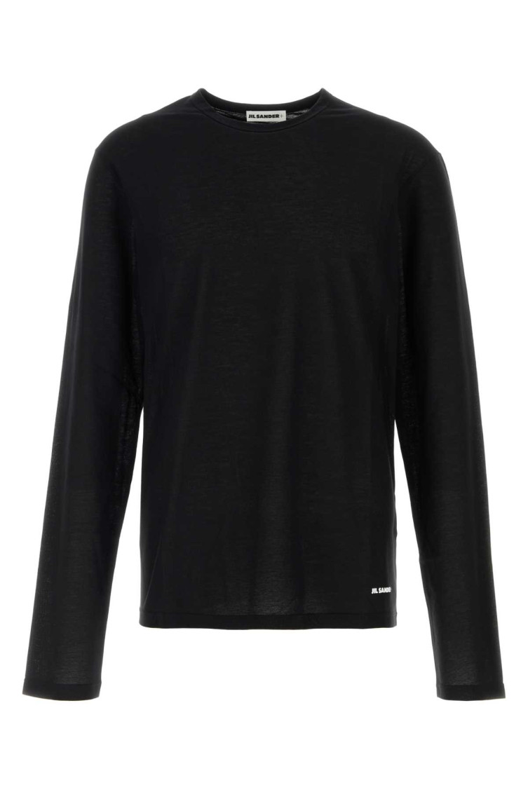 Jil Sander Men Blue Cotton Crewneck Sweatshirt With Logo Label On The Shoulder In Black