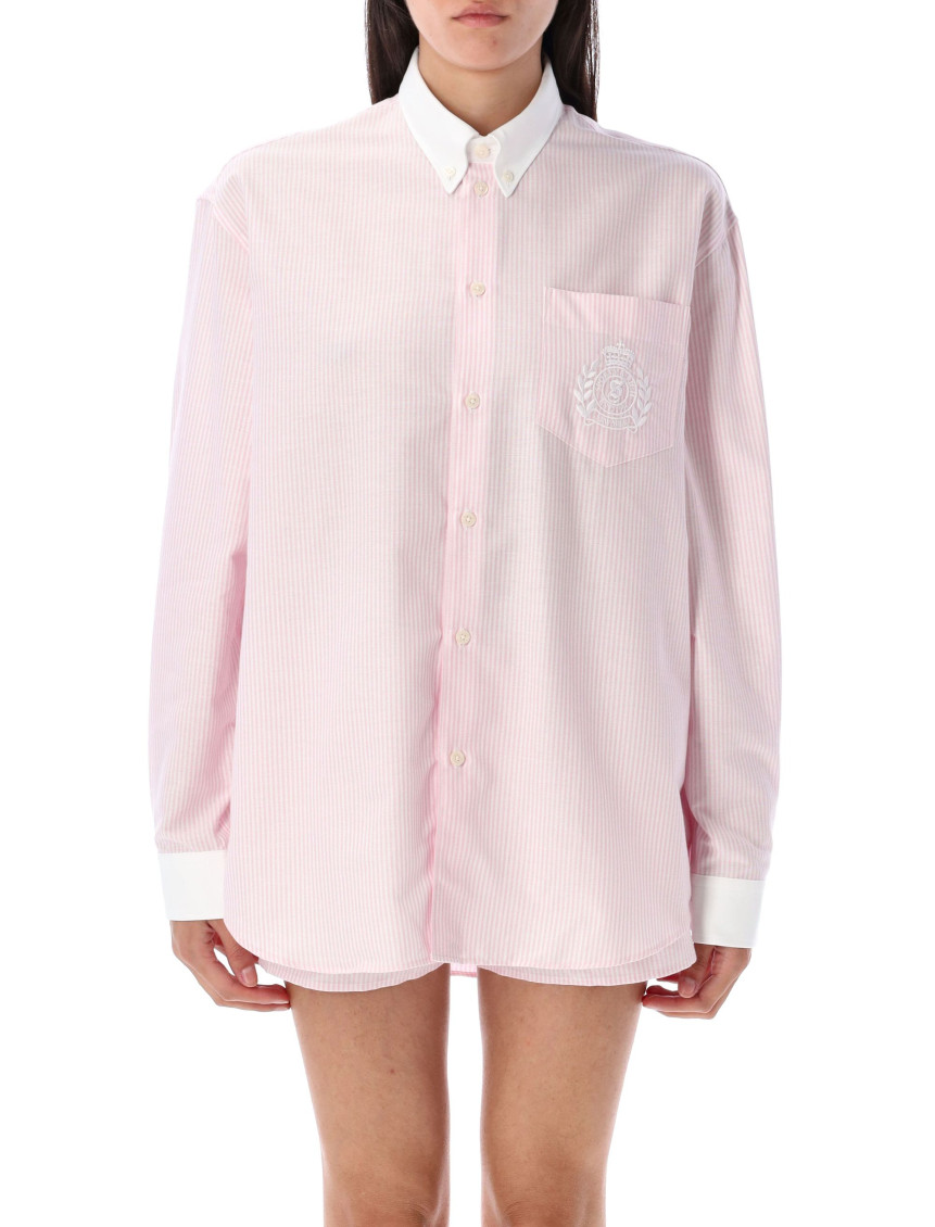 Sporty And Rich Crest-embroidered Striped Shirt In Pink