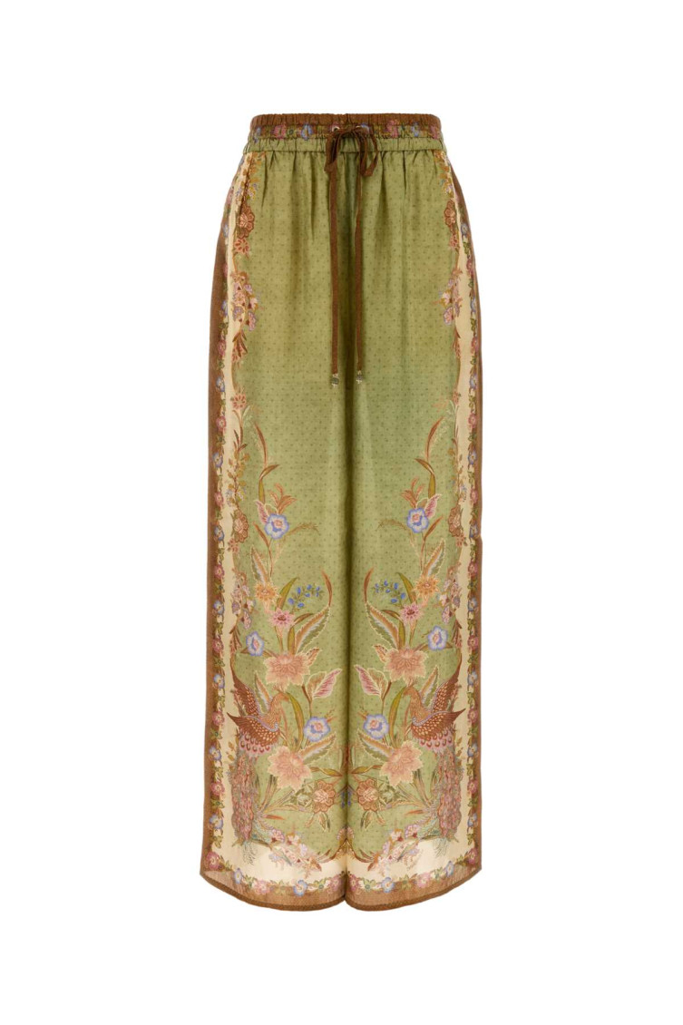 Zimmermann Green Printed Relaxed Drawstring Pants for Women Online