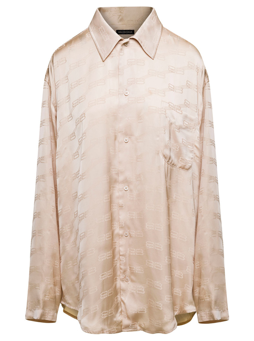 Balenciaga Beige Shirt With Logo Pattern In Viscose Woman In Beige