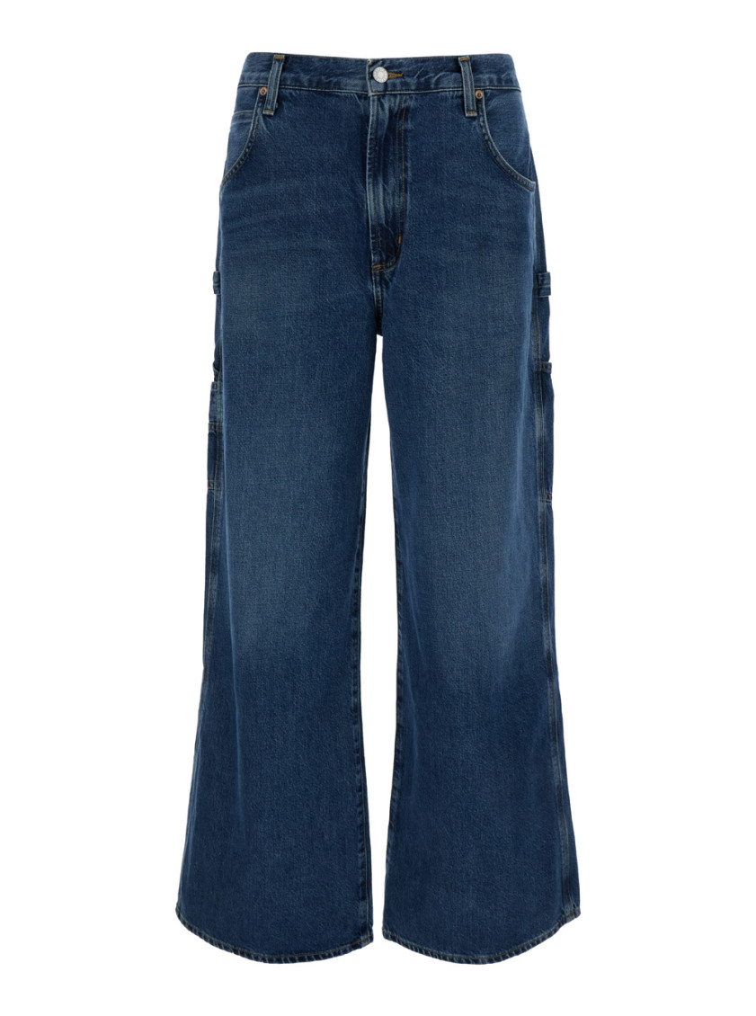 Agolde Blue Wide Jeans With Patch Pockets In Blue