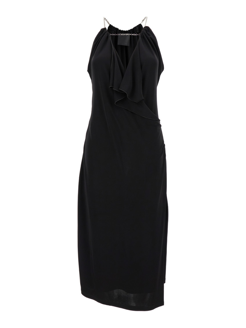 Givenchy Chain-embellished Ruffled Crepe De Chine Midi Dress In Black