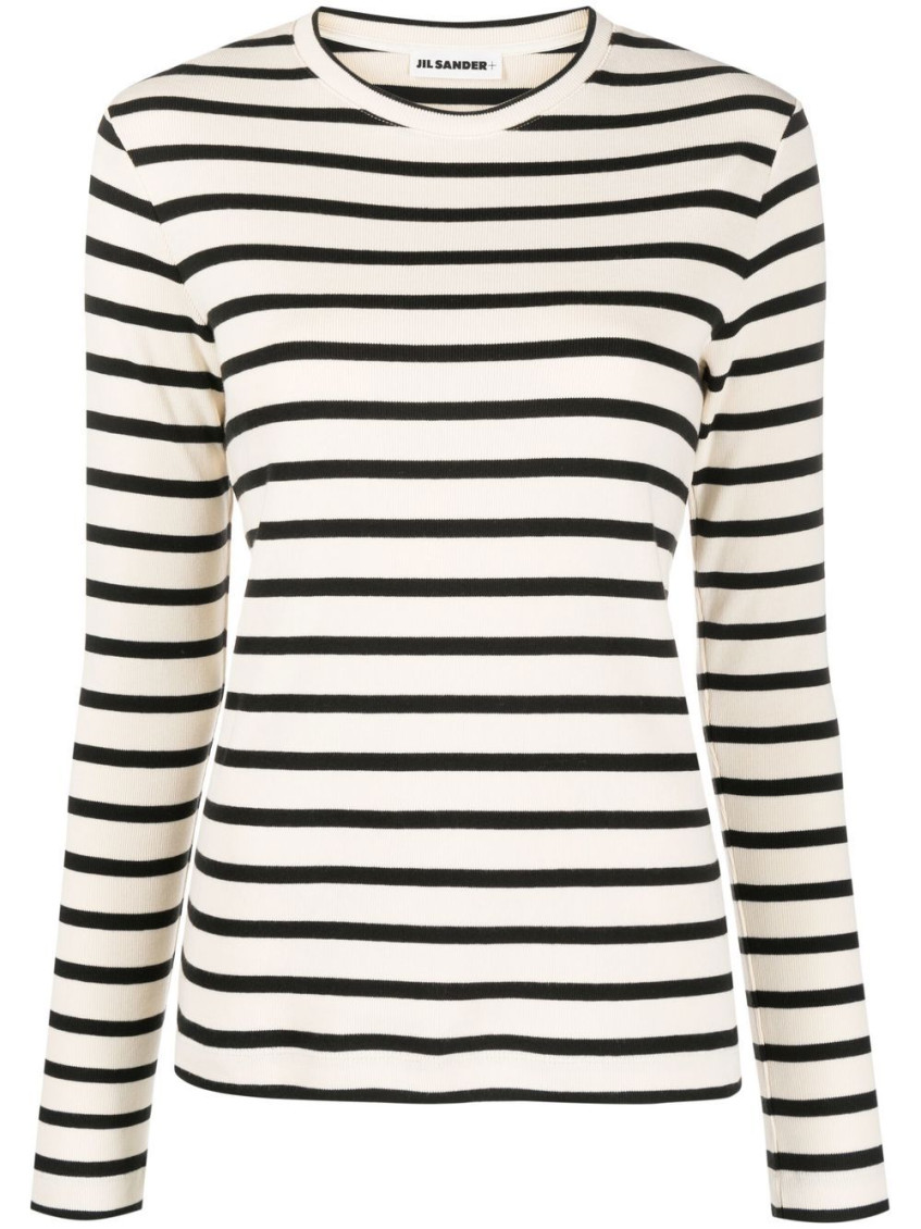 Shop Jil Sander White Striped Cotton T-shirt