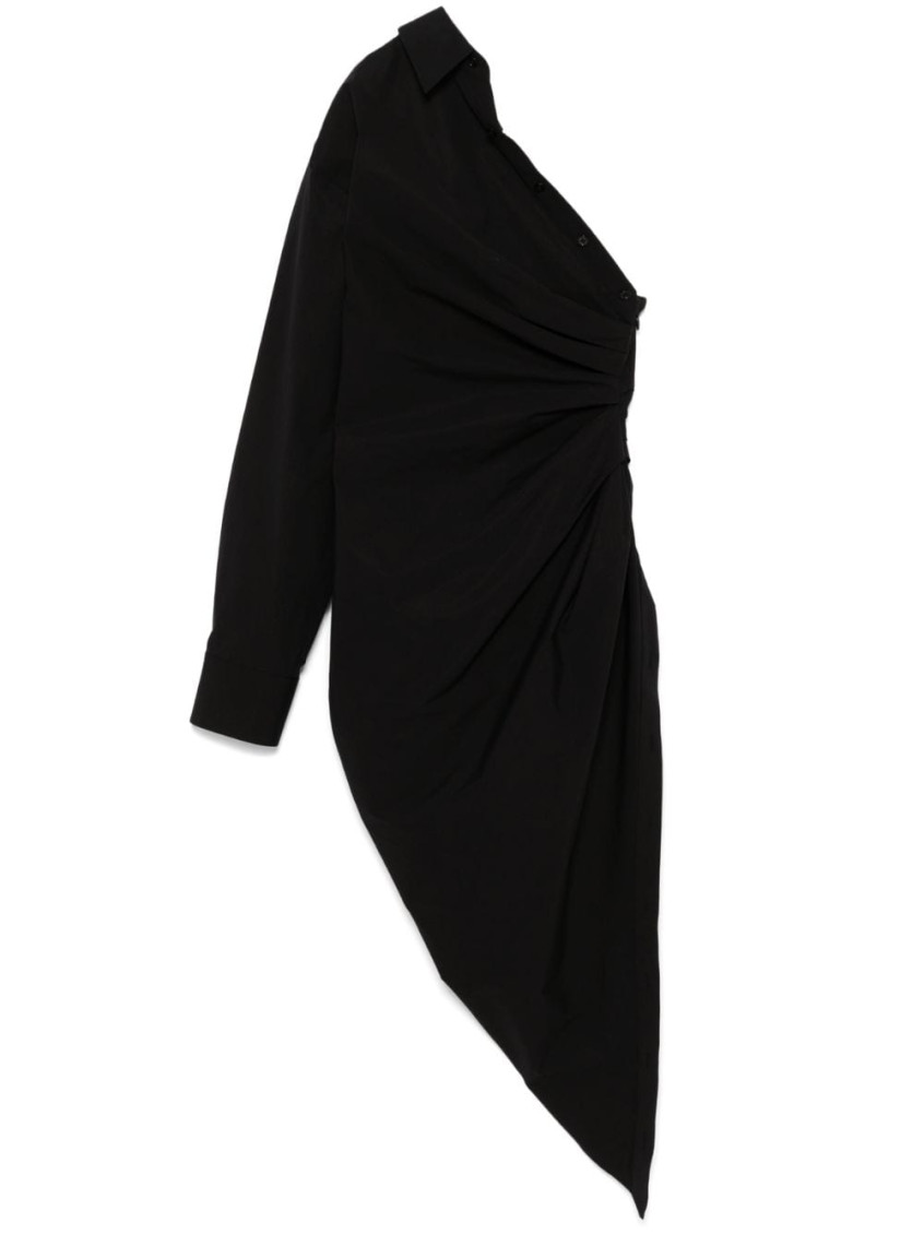 Alexander Wang Asymmetrical Ruched Shirt Dress With Pointed Hem In Black