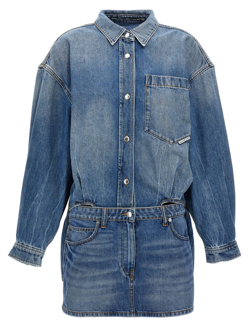 Shop Alexander Wang Denim Pre-styled Shirtdress In Light Blue
