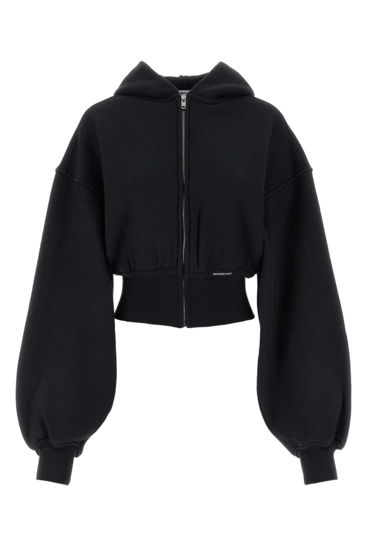 Alexander Wang Womens Faded Black Brand-patch Cropped Cotton-jersey Hoody In Black