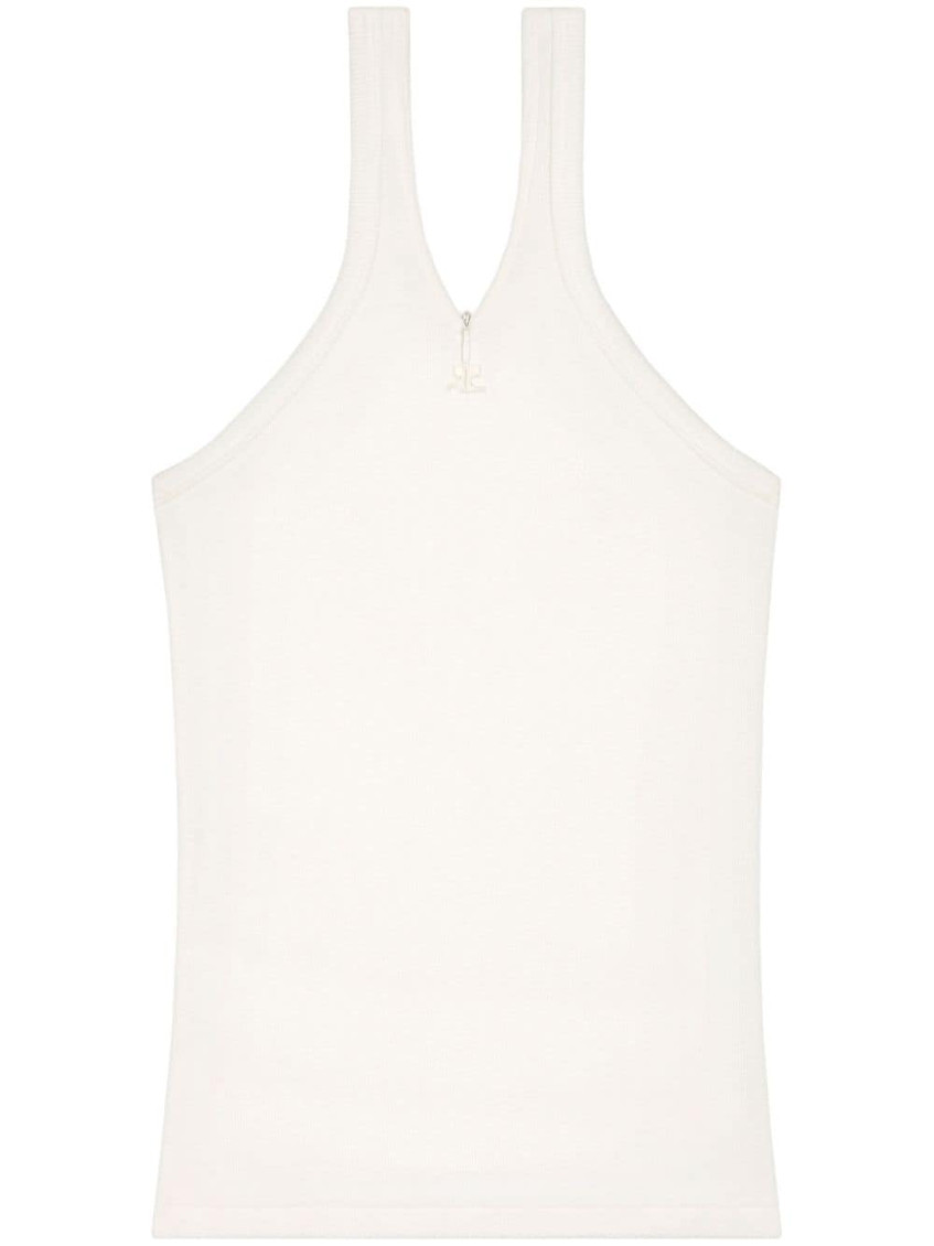 Courrèges Ribbed Tank Top With Zipper On The Neckline In White
