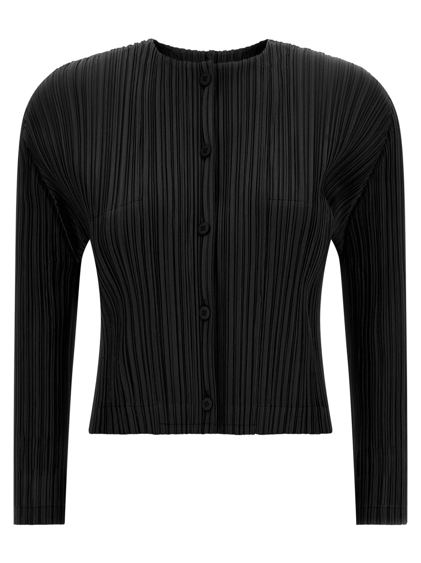 Issey Miyake August Knit Cardigan Crew Neck In Black