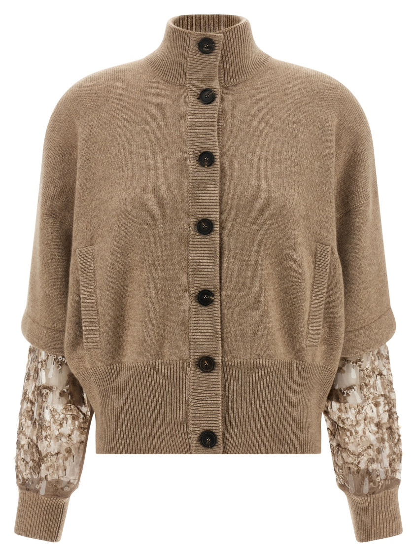 Brunello Cucinelli Sequin Sleeve Cardigan Sweaters And Cardigans Beige In Neutral