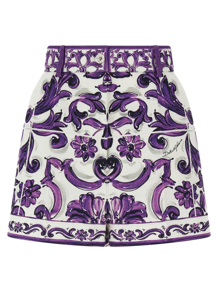 Dolce & Gabbana Multicolor Maiolica Print Bermuda Shorts In Purple