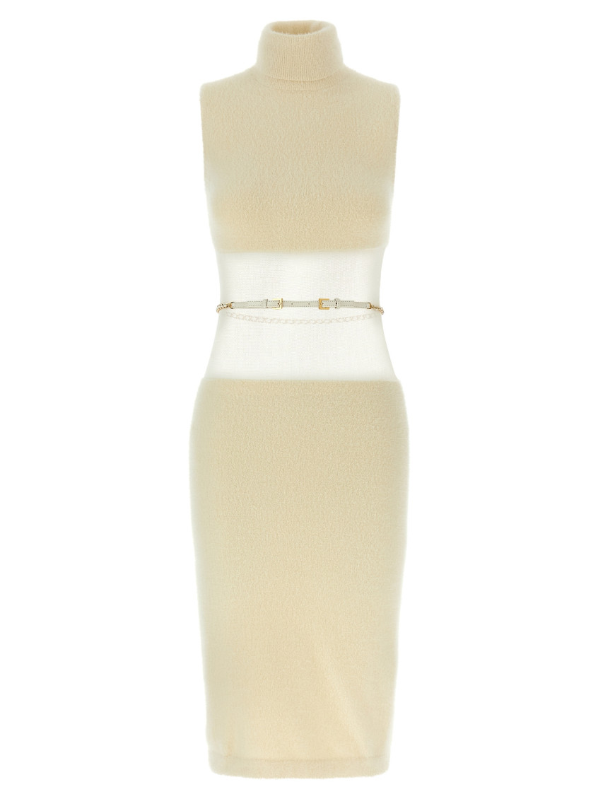Elisabetta Franchi Turtleneck Sleeveless Dress Open Back In Nude