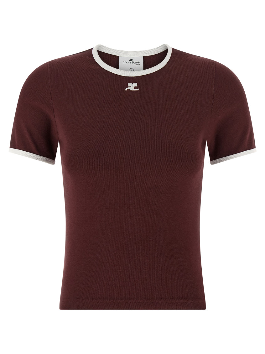 Courrèges Courreges Women Cotton T-shirt With Contrasting Trim In Brown