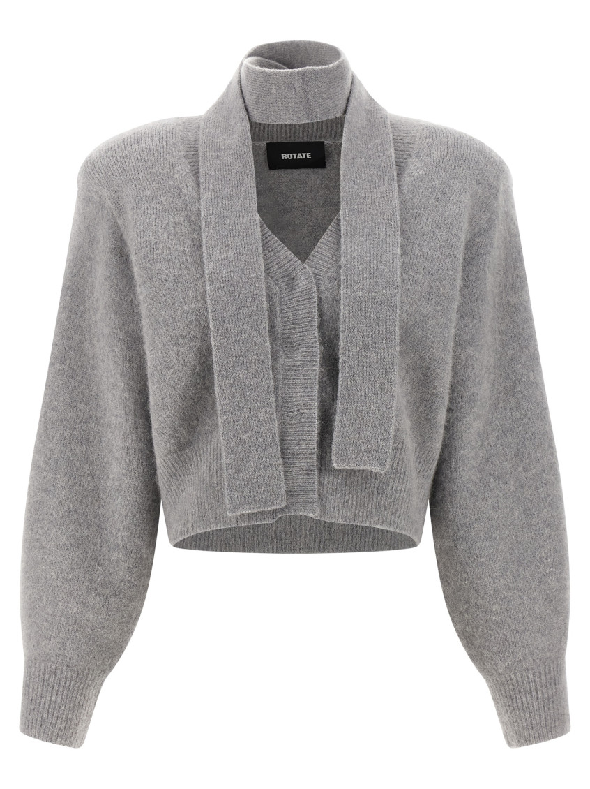 Rotate Birger Christensen Knitwear With Attached Scarf And Cropped Length In Gray