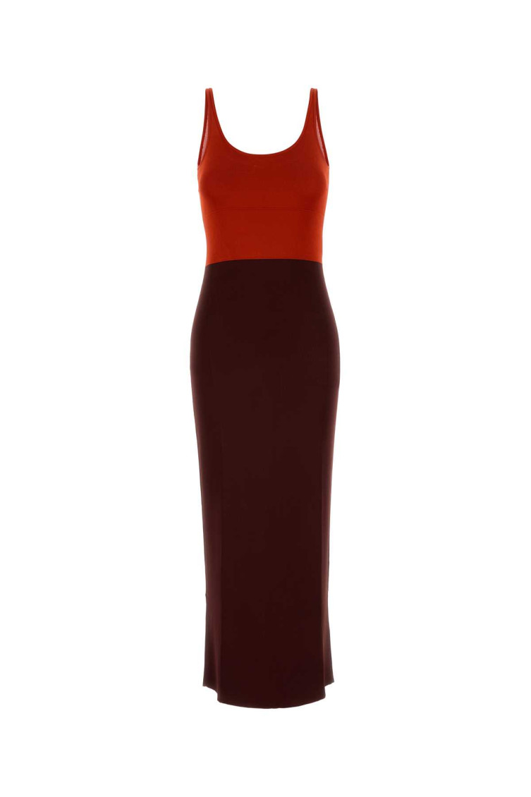 Fendi Two-tone Viscose Blend Long Dress In Brown