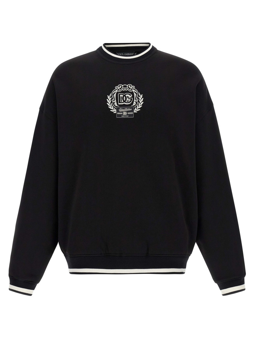 Dolce & Gabbana Crewneck Sweatshirt With Ribbed Cuffs And Hem In Black