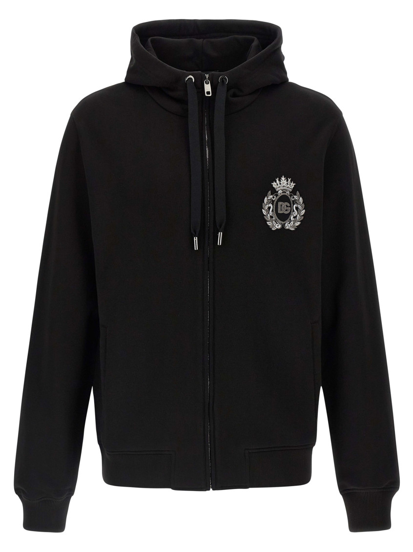 Dolce & Gabbana Hooded Sweater With Pockets And Ribbed Details In Black